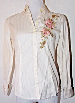 Banana Republic Womens XS Top Button Down Striped Floral Embroidery Career Work - £24.03 GBP