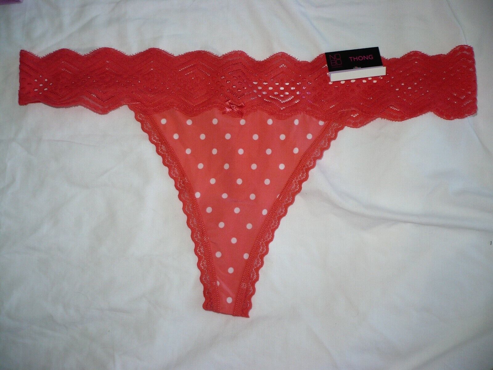 No Boundaries Women&#39;s Micro &amp; Lace Thongs Coral Dot Size 3XL (10)  NEW - $9.74