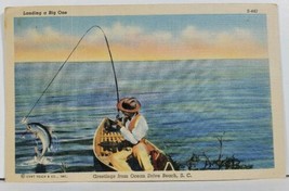SC Greetings from Ocean Drive Beach, Landing a Big One Linen Postcard L20 - £4.68 GBP