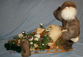 Alaska Christmas Folk Art Dog Sled Nikiski Santa Claus Sleigh Mountain Man Toys - £257.80 GBP