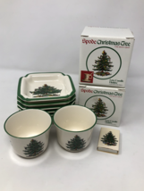 Christmas Spode Lot of 6 - Ashtrays Matches Low Candle Holders w/box + T... - £42.07 GBP