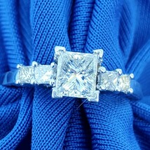 Earth mined Diamond Princess Engagement Ring 1carat Platinum Hand made Solitaire - $109,590.31 MXN