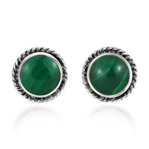 Classic &amp; Stylish Round Malachite on Sterling Silver Stud Earrings - £13.36 GBP