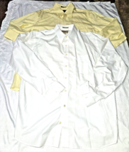 2 Eddie Bauer mens shirt XL TALL Yellow White wrinkle resistant dress bu... - £17.01 GBP