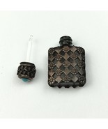 Vintage Art Deco French Silver-Turquoise Mini Perfume Amethyst Bottle w/... - £18.42 GBP