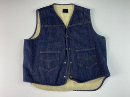 Vintage Sears Roebuck Denim Vest faux shearling Men&#39;s Large western wear - £18.70 GBP