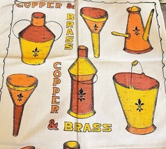 Vintage MCM Linen Kitchen Tea Towel Copper Brass Coffee Pots 27x15 - £10.64 GBP