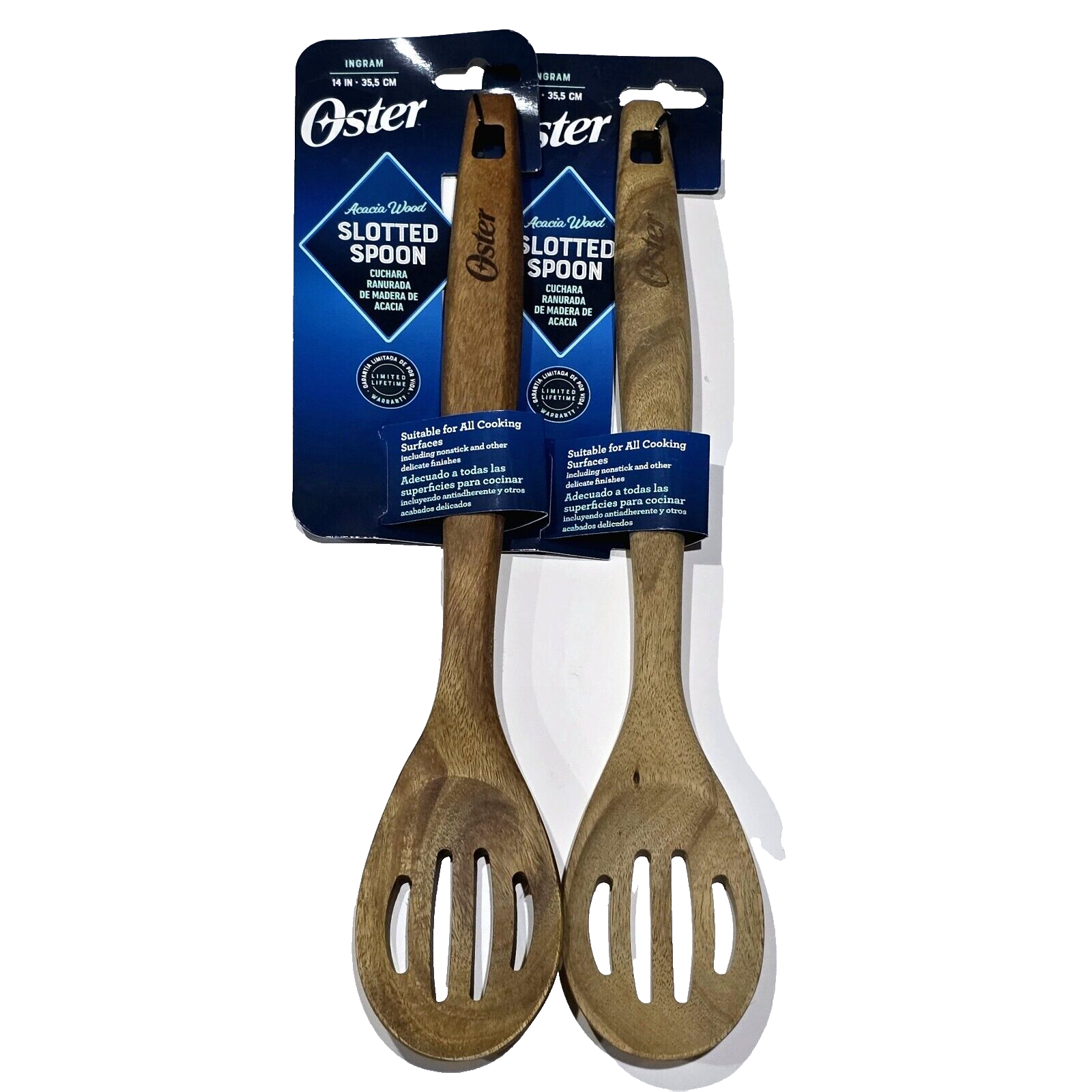 2 Pack Oster Acacia Wood Slotted Spoon 14in For All Surfaces - $25.99
