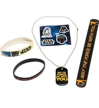 Disney Star Wars Accessory Set ~ Dog Tag Necklace ~ Rubber Bracelets ~ Stickers - £11.95 GBP