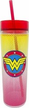 Wonder Woman Logo 22103 Tall Tumbler Cold Beverage Cup w/ Straw 16 oz Ac... - £19.73 GBP