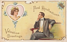 FOND RECOLLECTIONS-MAN DREAMS OF BEAUTIFUL WOMAN-VALENTINE GREETINGS POS... - $10.29