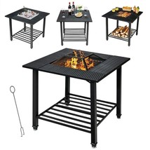 4 in 1 Square Fire Pit, Grill Cooking BBQ Grate, Ice Bucket, Dining Table - $356.49