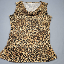 Laura Ashley Women Shirt Size S Tan Stretch Leopard Sleeveless Sequin Cowl Scoop - £8.43 GBP