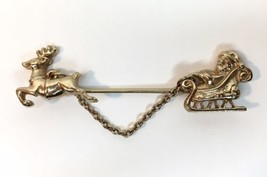 Vintage Avon Signed Gold Tone Christmas Santa Sleigh Reindeer Holiday Stick Pin - $16.00