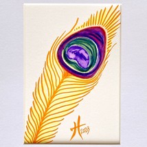 Fine Feather - Original Wall Art Watercolor Feather Painting Matted Frame Read - £39.16 GBP