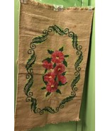 Vintage Floral Needlepoint 24&quot; X 42&quot; Rug Burlap Backed Handmade - £56.08 GBP