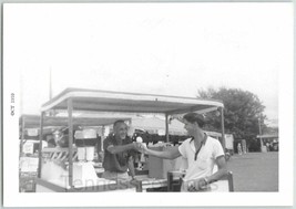 Oct 1959 Man Getting Ice Cream Dessert from Vendor Shop Black &amp; White Photo - £8.30 GBP