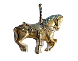 vintage Beautiful Large Goldtone Carousel Horse Brooch Pin Gift - £7.91 GBP