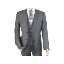 Men's Apollo King 3 piece Vested Business Suit Vested SL203 Gray Textured image 2