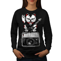 Wellcoda Cat Kitten Rock Star Womens Sweatshirt, Music Casual Pullover Jumper - £23.47 GBP+