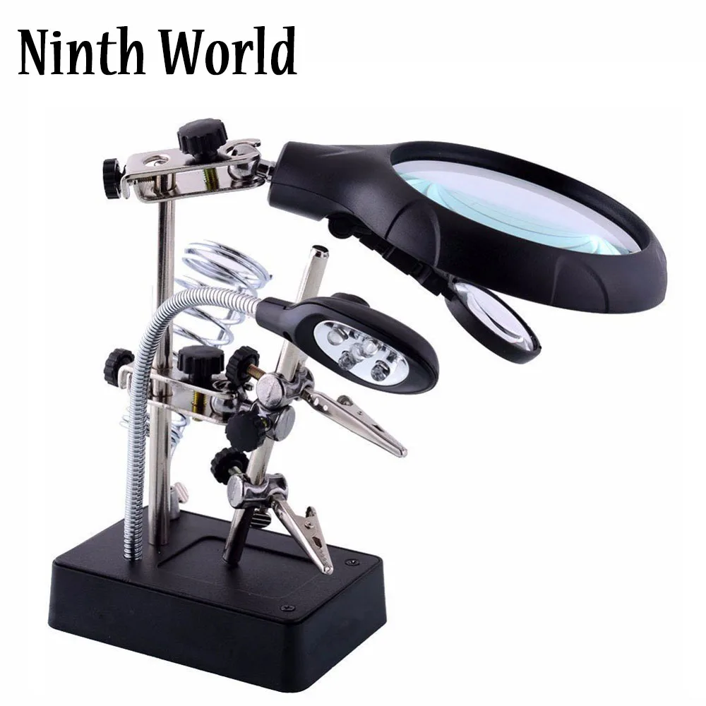 2.5X 7.5X 10X LED Light Magnifier & Desk Lamp Helping Hand Repair Clamp  Auxilia - £210.90 GBP