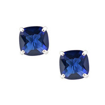 2CT Womens Beautiful 14K Solid Wg Cushion Cut Blue Sapphire Stud Earrings - £55.55 GBP