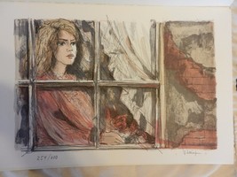 Girl in Window Lithograph Print by René Villiger Signed, Numbered 254/600  - $100.00