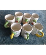set of 7 ceramic mugs with vegetable handle motif - £39.08 GBP