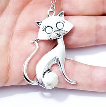 Cat Charm Necklace, Cat Lover Pendant, Silver Charm Necklace, Best Friend Gift - £22.36 GBP