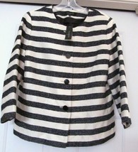 Talbots Woven Blend Striped Jacket Coat Shorter Sleeve Navy Cream 12 NWT... - £35.10 GBP