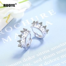 Classic Silver Color Crystal Crown Earrings For Women fashion Korean Girl Ear Je - £7.60 GBP