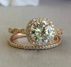 2.30Ct Round Cut White Diamond Wedding Engagement Ring Set 14K Rose Gold Finish - £73.72 GBP