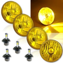 5-3/4&quot; Yellow Crystal Headlight Amber Glass Fog Light 20/40w LED Bulbs Set - £157.97 GBP