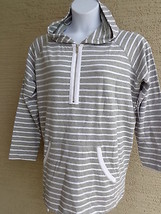 Nwt $79 Msrp Anne Klein Sport Hooded 3/4 Zip French Trerry Top Gray Stripes S - £18.63 GBP