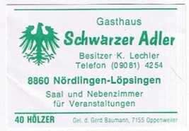 Matchbox Label Germany Gasthaus Schwarzer Adler Black Eagle Inn Lopsingen - £0.78 GBP