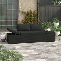 Outdoor Garden Patio Porch Black Poly Rattan Sun Bed Yard Lounger With C... - $361.34