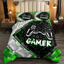 Kids Gamer Comforter Set For Boys Teens, Green And Black Gaming Bedding Set Vide - £62.40 GBP