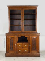 Antique Tiger Oak Quarter Sawn Bookcase Bookshelf Hutch Glass Doors Circa 1890 I - £2,610.14 GBP