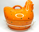Temptations Tara Orange Polka Dot Chicken Hen Trivet Basket 2Qt Casserol... - $33.37