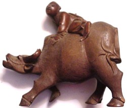 Vintage Chinese Wood Carved Water Buffalo Boy Rider - £43.63 GBP