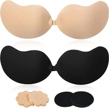 Sticky Bra Push Up for Women 2Pair Adhesive Invisible Lifting Bra (Black+Nude/C) - £12.91 GBP
