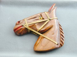 FABULOUS Vintage Carved Wood Figural Horse Head Pin Glass Eye - $69.99