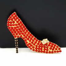 Red Rhinestone Stiletto Brooch With Shoe Ornament and Black High Heel  - $456.16 MXN