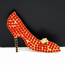 Red Rhinestone Stiletto Brooch With Shoe Ornament and Black High Heel  - £14.94 GBP