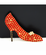 Red Rhinestone Stiletto Brooch With Shoe Ornament and Black High Heel  - £14.85 GBP