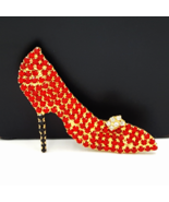 Red Rhinestone Stiletto Brooch With Shoe Ornament and Black High Heel  - $19.00