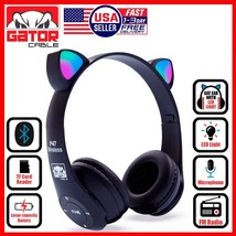 Wireless Bluetooth Headphones Earphones Headset Cat Ear MIC LED Lights K... - $18.14 CAD