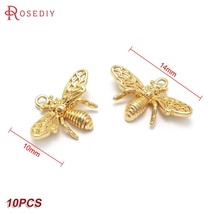 24K Gold Color Brass Bee Dragonfly Charms Pendants High Quality Jewelry Necklace - £13.45 GBP