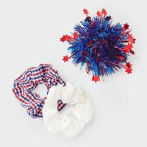 Americana Plaid and Tinsel Hair Twister Set 3pc Red White Blue Multicolor - $176.19 MXN