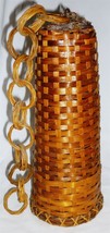 VINTAGE UNIQUE WICKER RATTAN WAVED COVERED WIND CHIME IRON BELL - £37.52 GBP